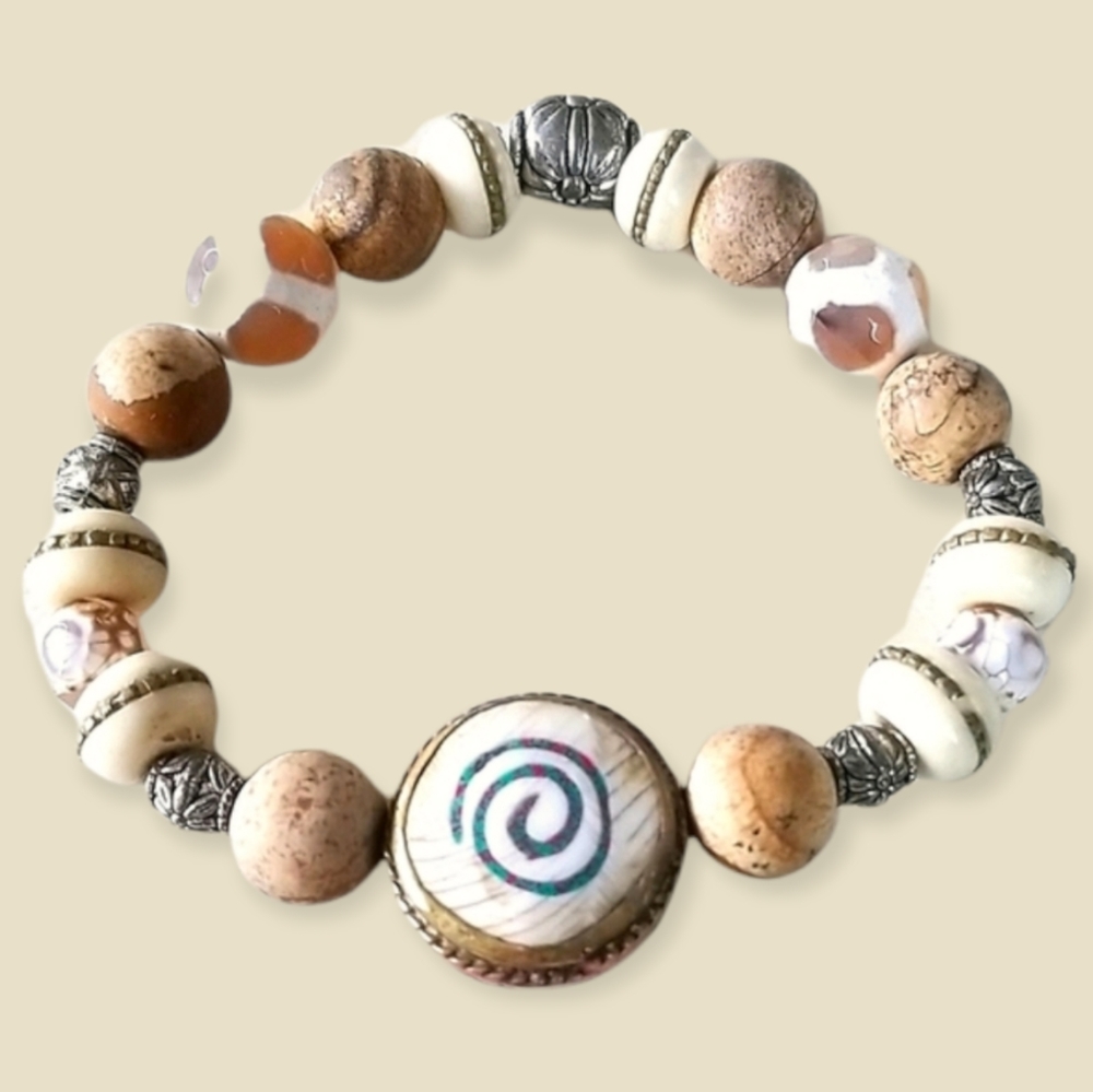 Hand Crafted Genuine Tibetan Agate Coral and Turquoise Boho Beaded Bracelet